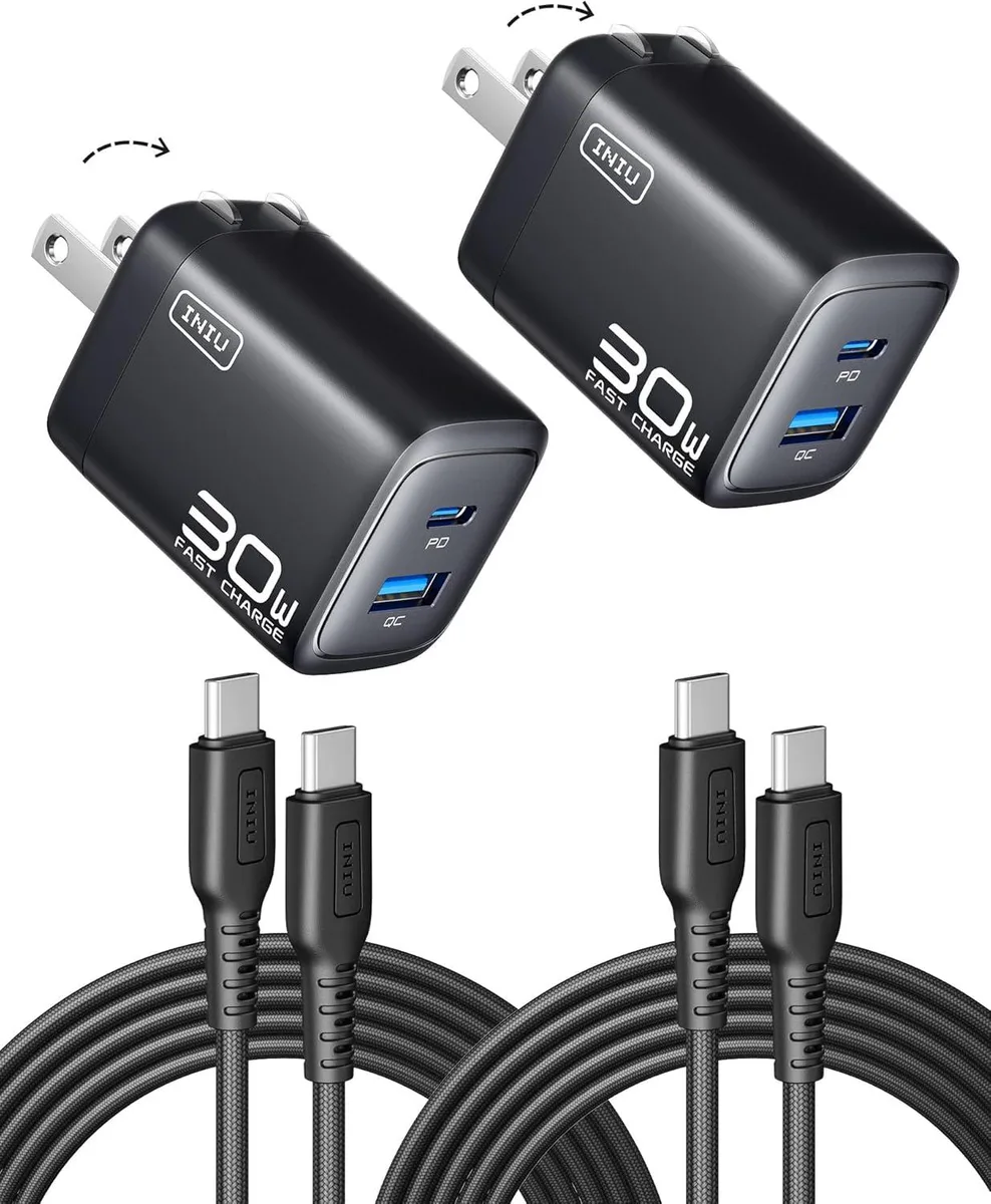 Elestur Elestur 30W GaN Dual-Port USB-C Charger 2-Pack with 5ft Cables — product photo