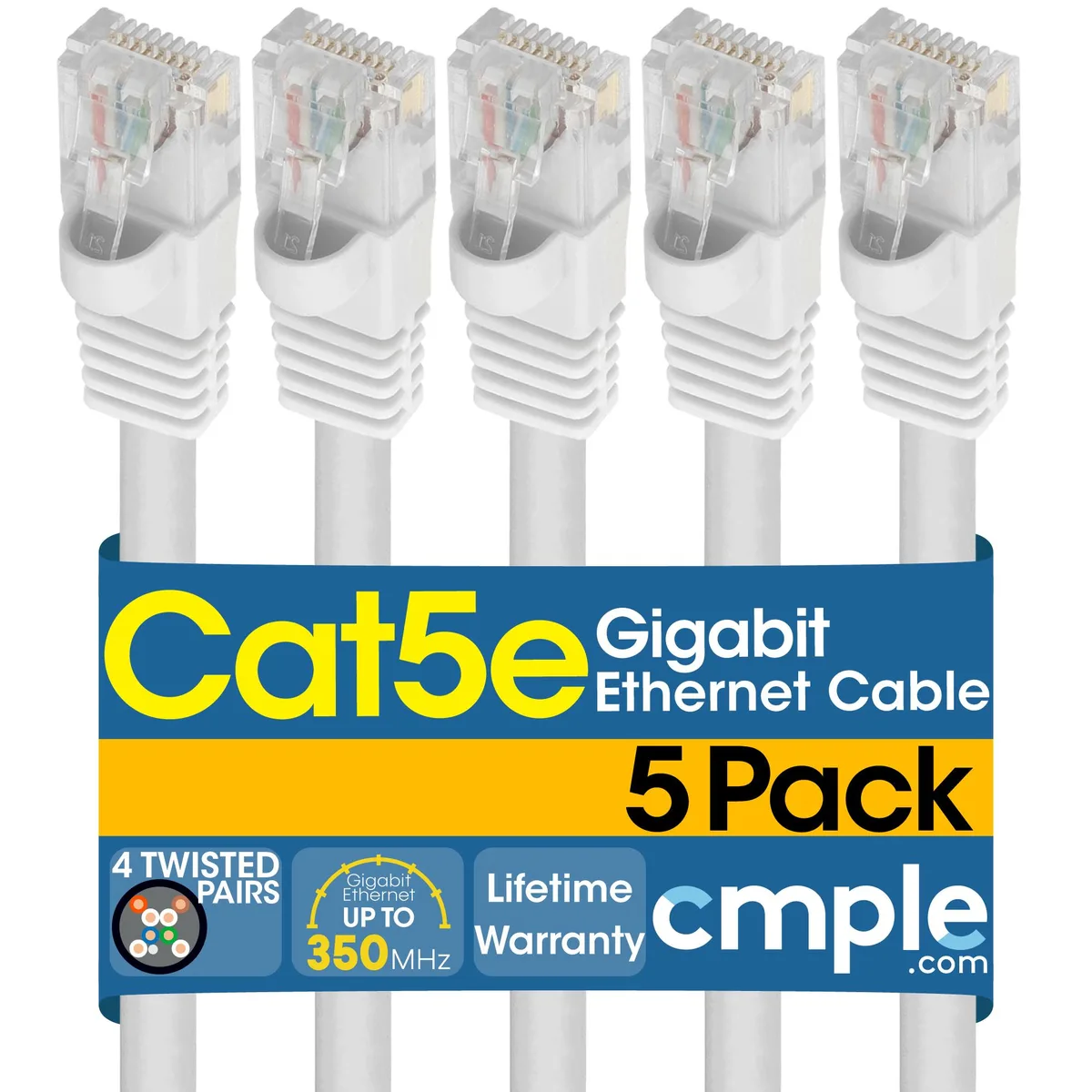 CMPLE CMPLE 5 PACK Cat5e Ethernet Cable 5 ft White — product photo