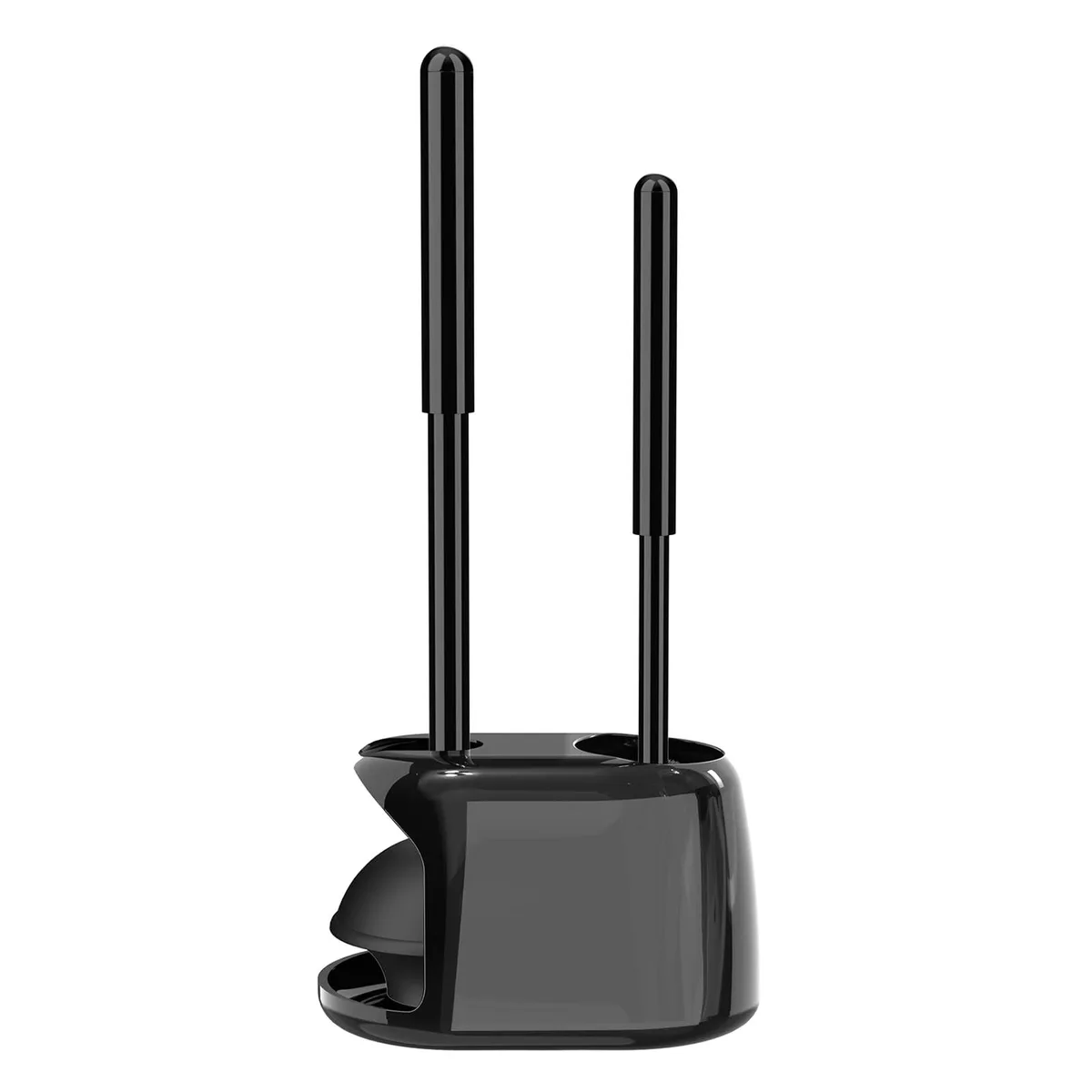 Black toilet brush and plunger set in semi-hidden caddy