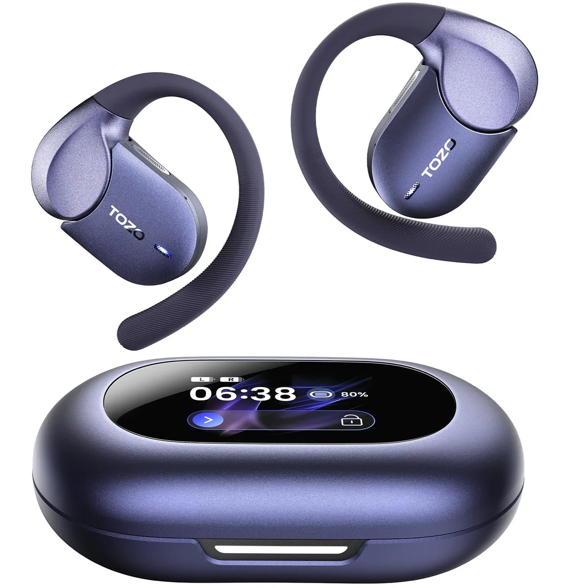 TOZO Store TOZO X2 Pro Open Ear Earbuds Metallic Blue 36H 145 Languages Bluetooth 6.0 1.75 Screen — product photo