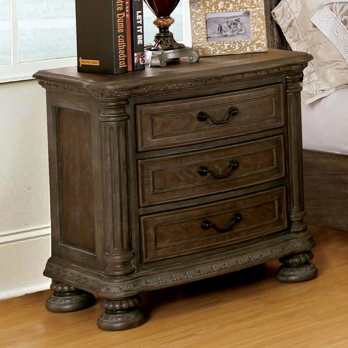 tuphen tuphen Nightstand 30 18 29 Solid Wood Natural Rustic Bronze Pulls 3-Drawer — product photo