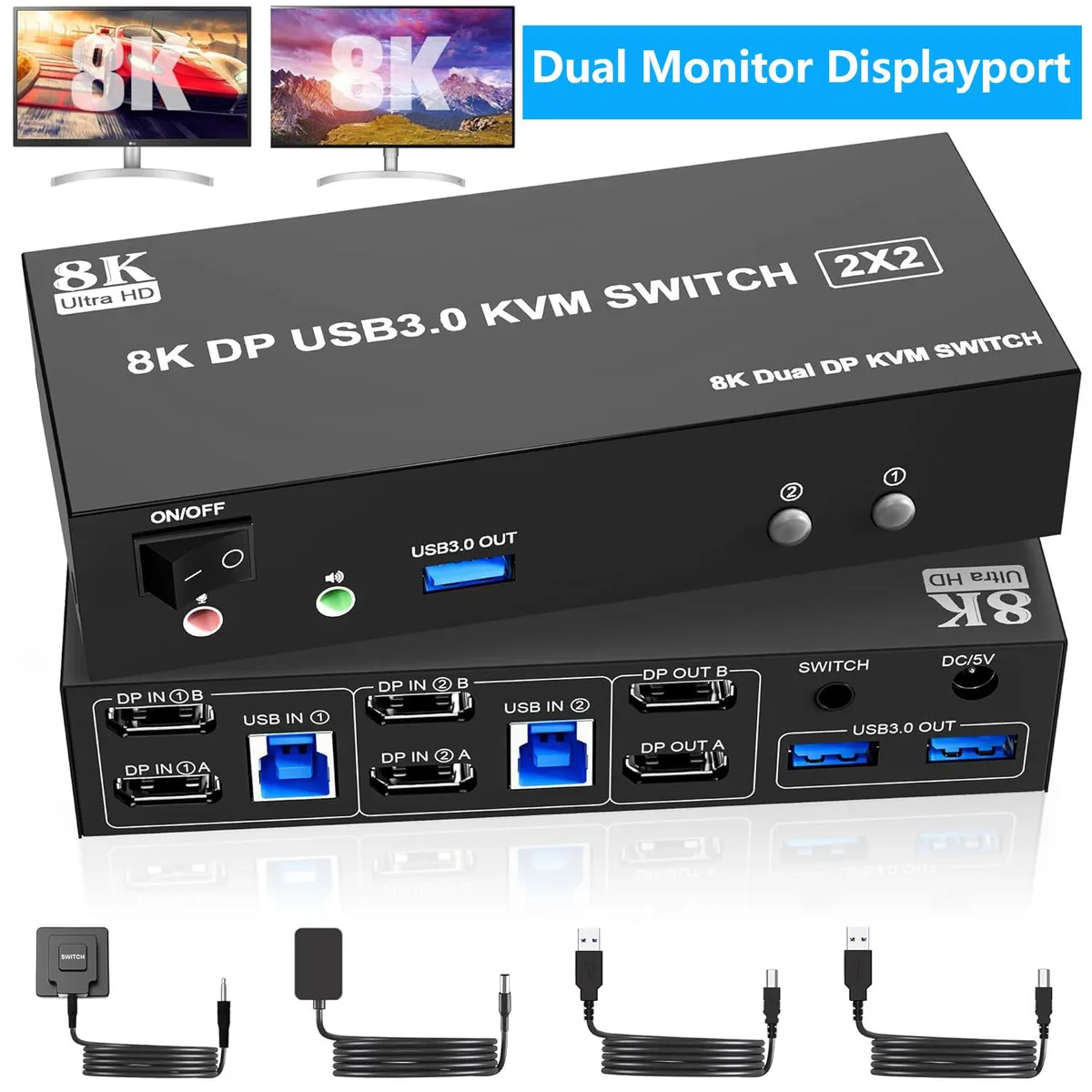 SMA SMA 8K@60Hz DP 1.4 KVM Switch 2 Monitors 2 Computers — product photo