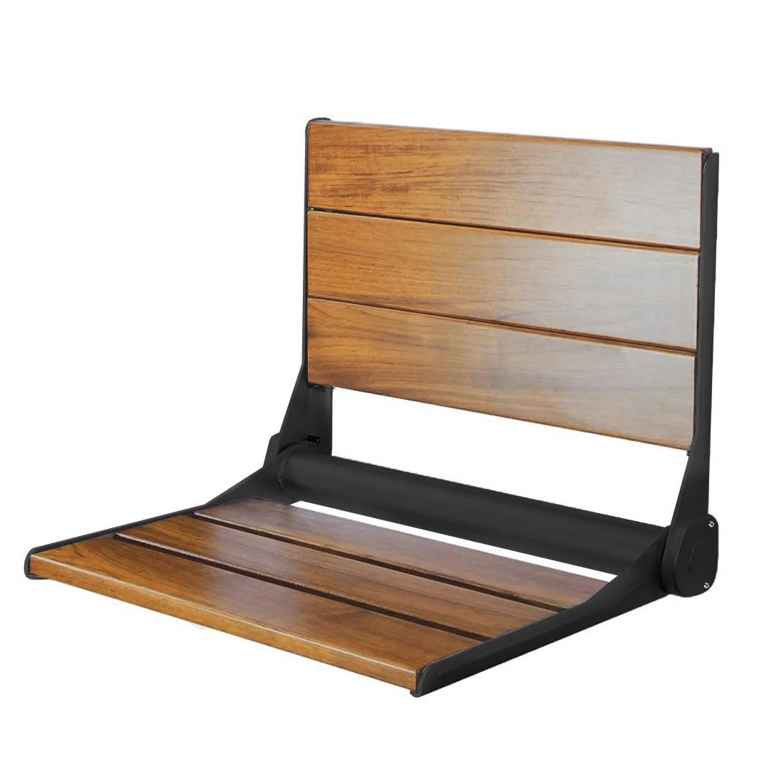 Home Aesthetics Home Aesthetics 18" Folding Teak Shower Bench Black Wall Mount — product photo