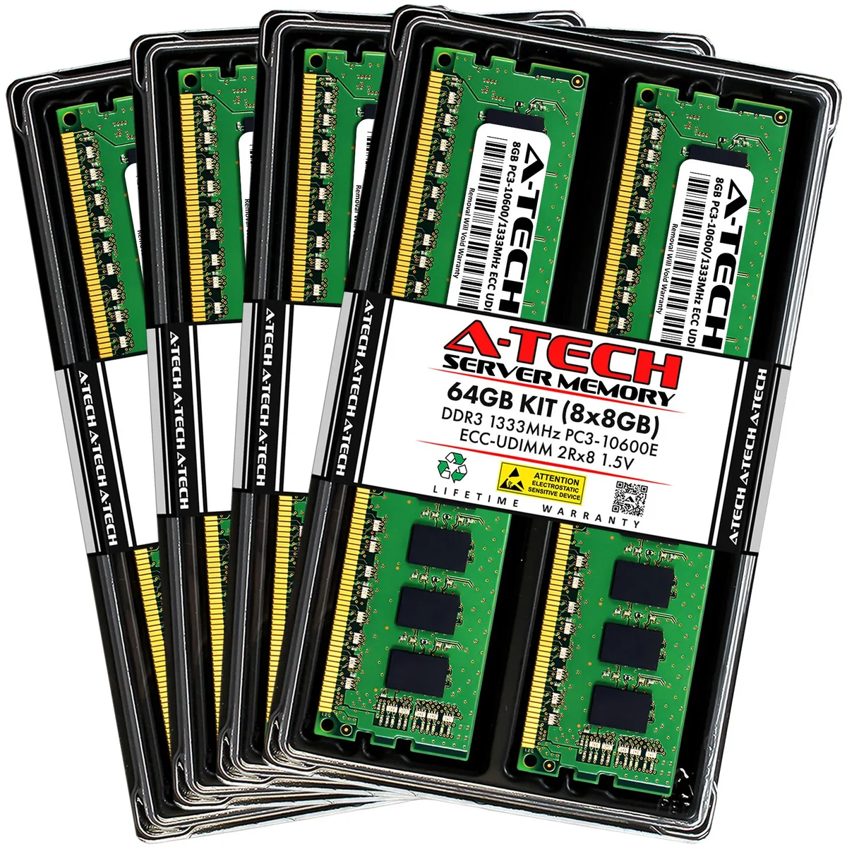 A-Tech A-Tech 64GB Kit (8x8GB) DDR3 1333MHz ECC UDIMM 240-Pin Memory Upgrade — product photo