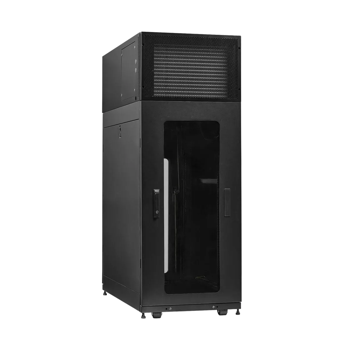 Black 25U server rack cabinet with top-mounted air conditioner unit