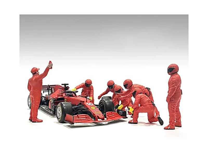 American Diorama American Diorama Formula One F1 Pit Crew 7 Figure Set Team Red Release III 1/43 Scale Hobby Collectible — product photo