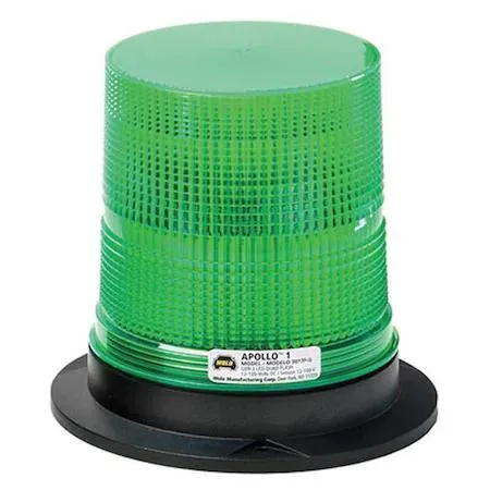 Round green LED beacon light with plastic base and surface mount hardware