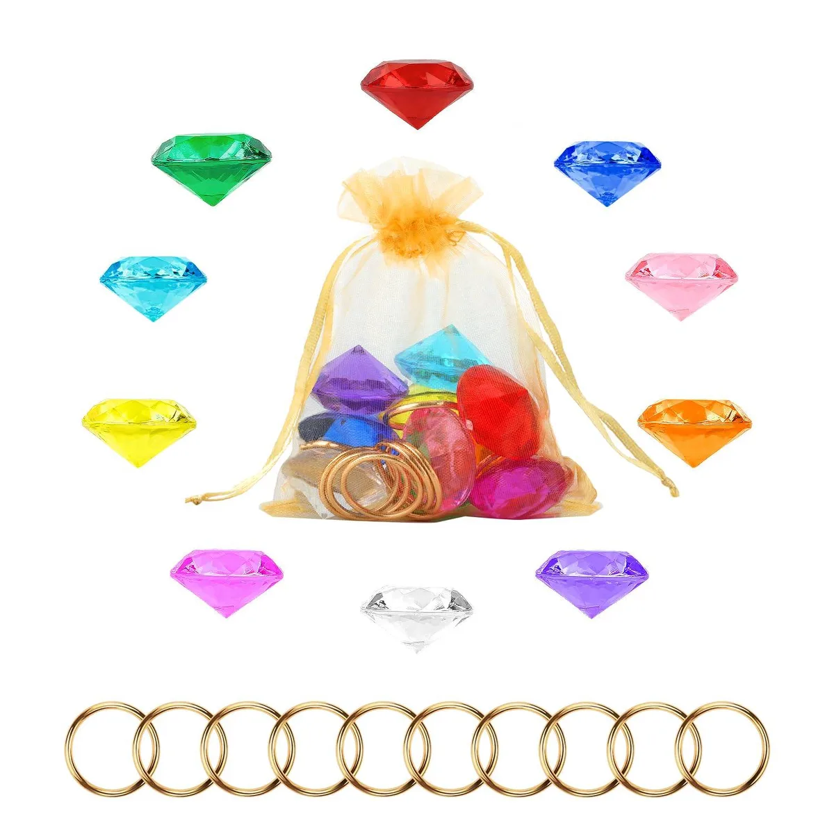  Chaos Emeralds and Rings Set 10 gems 10 rings gauze bag — product photo