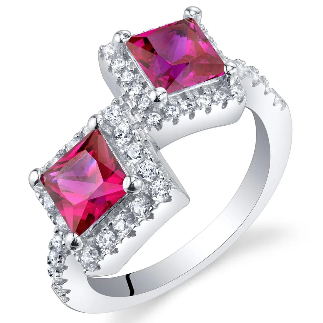 Oravo Oravo Created Ruby Sterling Silver Princess Cut Two-Stone Ring 1.5ct 925 Size 6 — product photo