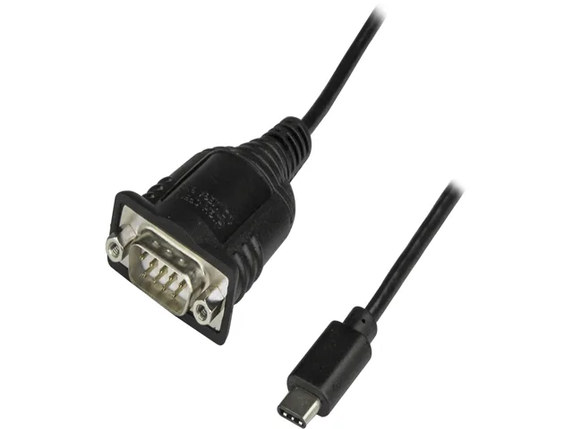 Black USB-C to DB9 serial adapter cable 15.70 inches long