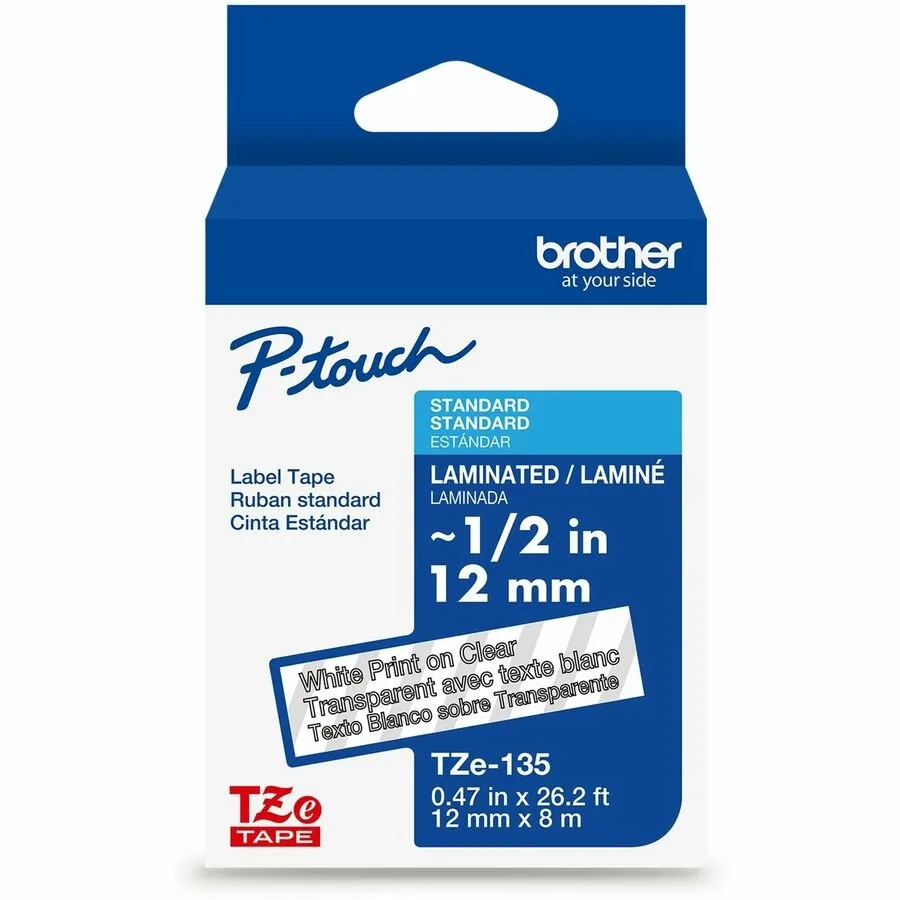 White-on-clear laminated label tape cassette 12mm
