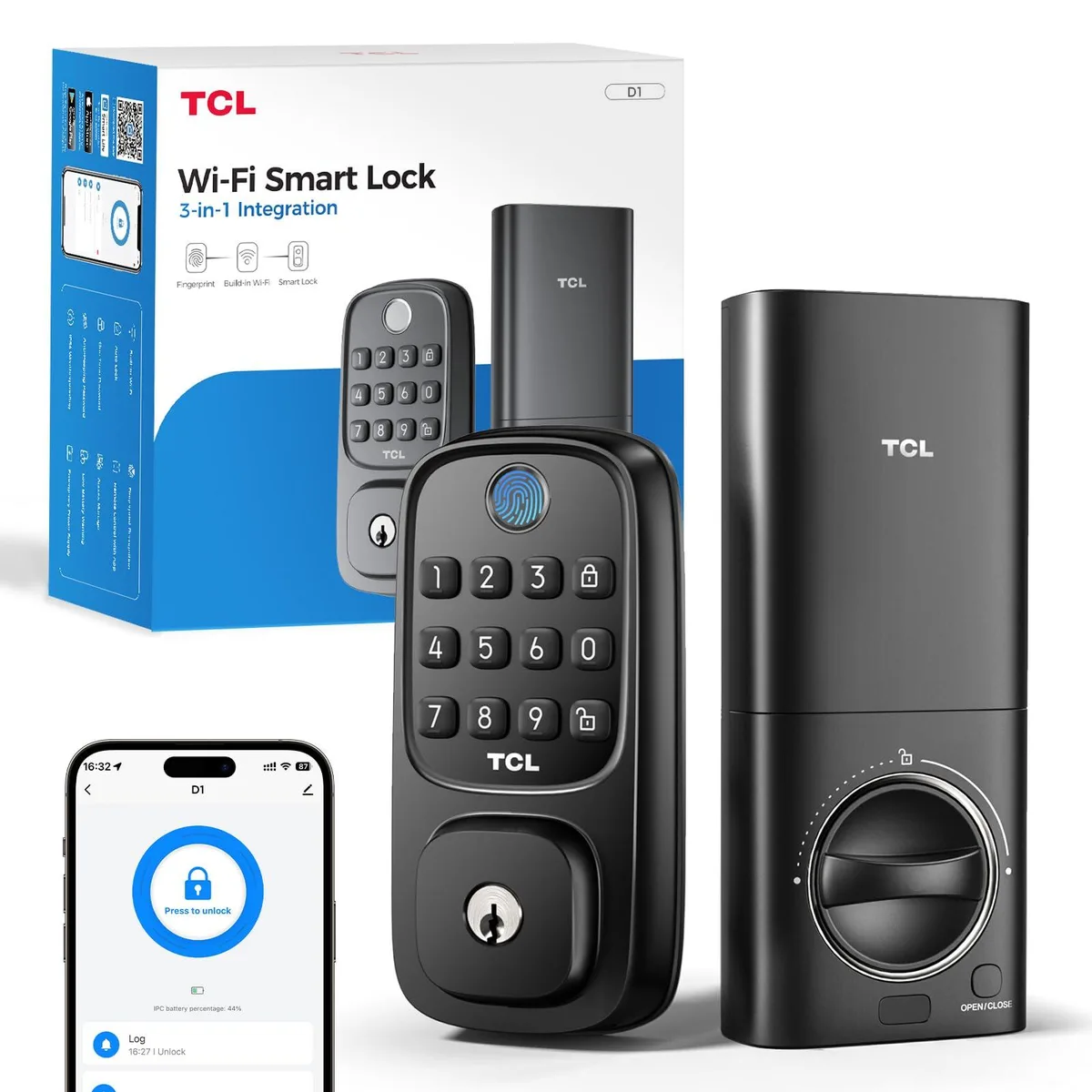  TCL D1 Fingerprint Smart Door Lock (Black) — product photo