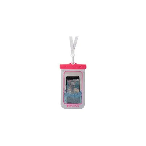 White and pink waterproof smartphone case with clear back window