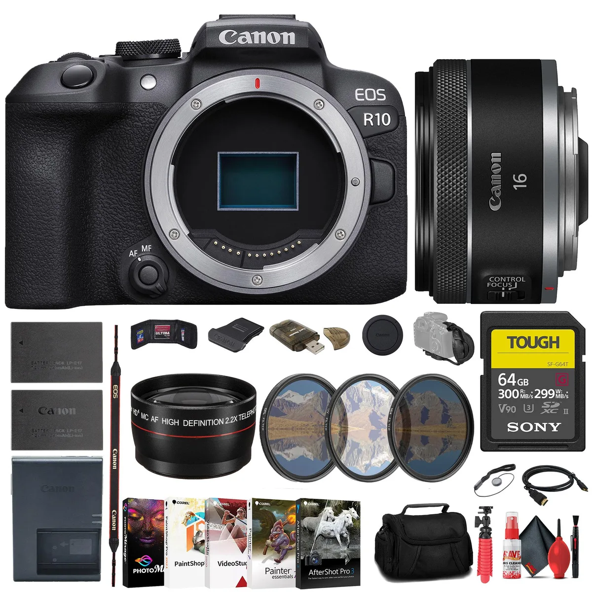 Canon Canon EOS R10 Mirrorless Camera Kit with RF 16mm f/2.8 STM Lens and 64GB Card — product photo