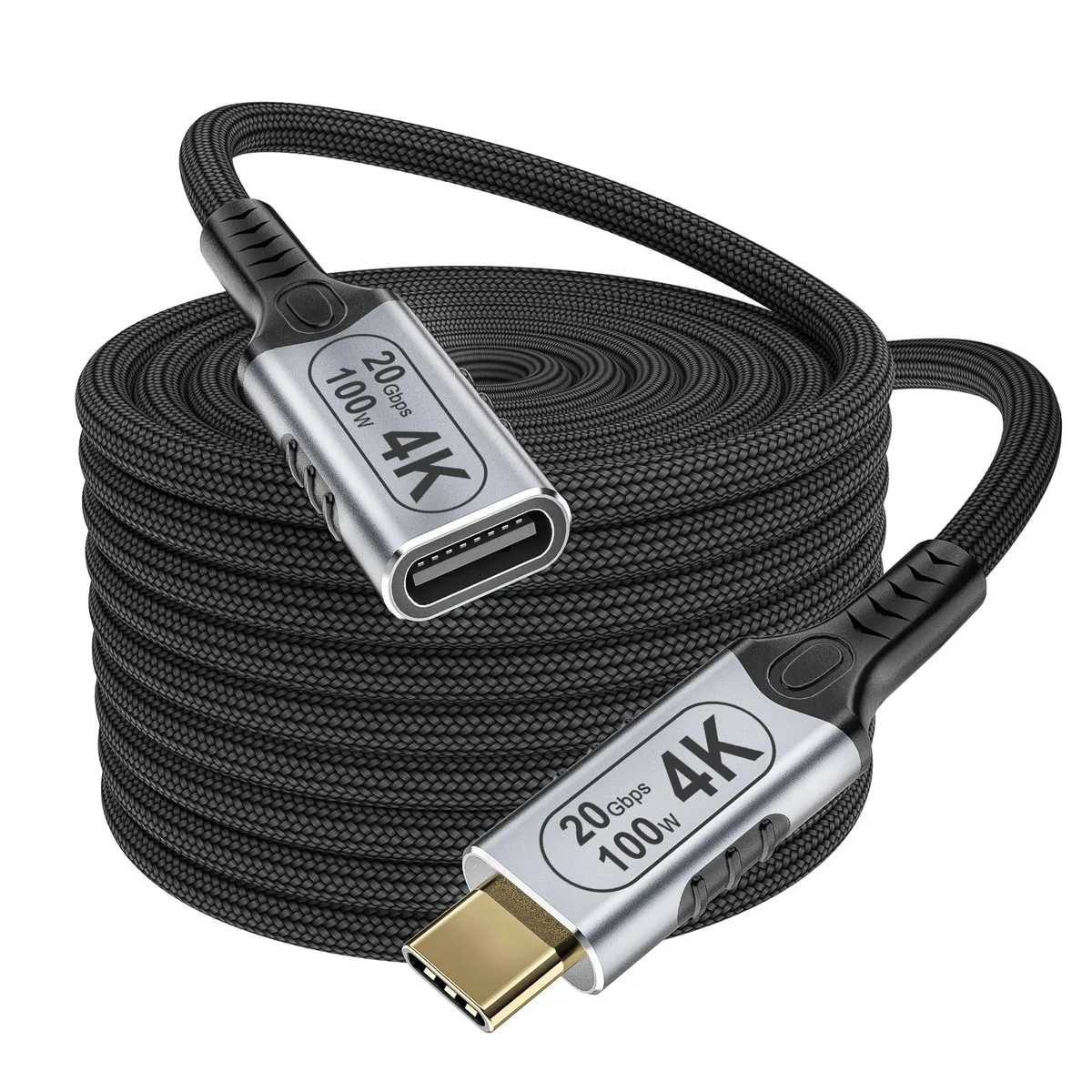 16.5 ft braided USB-C male-to-female extension cable