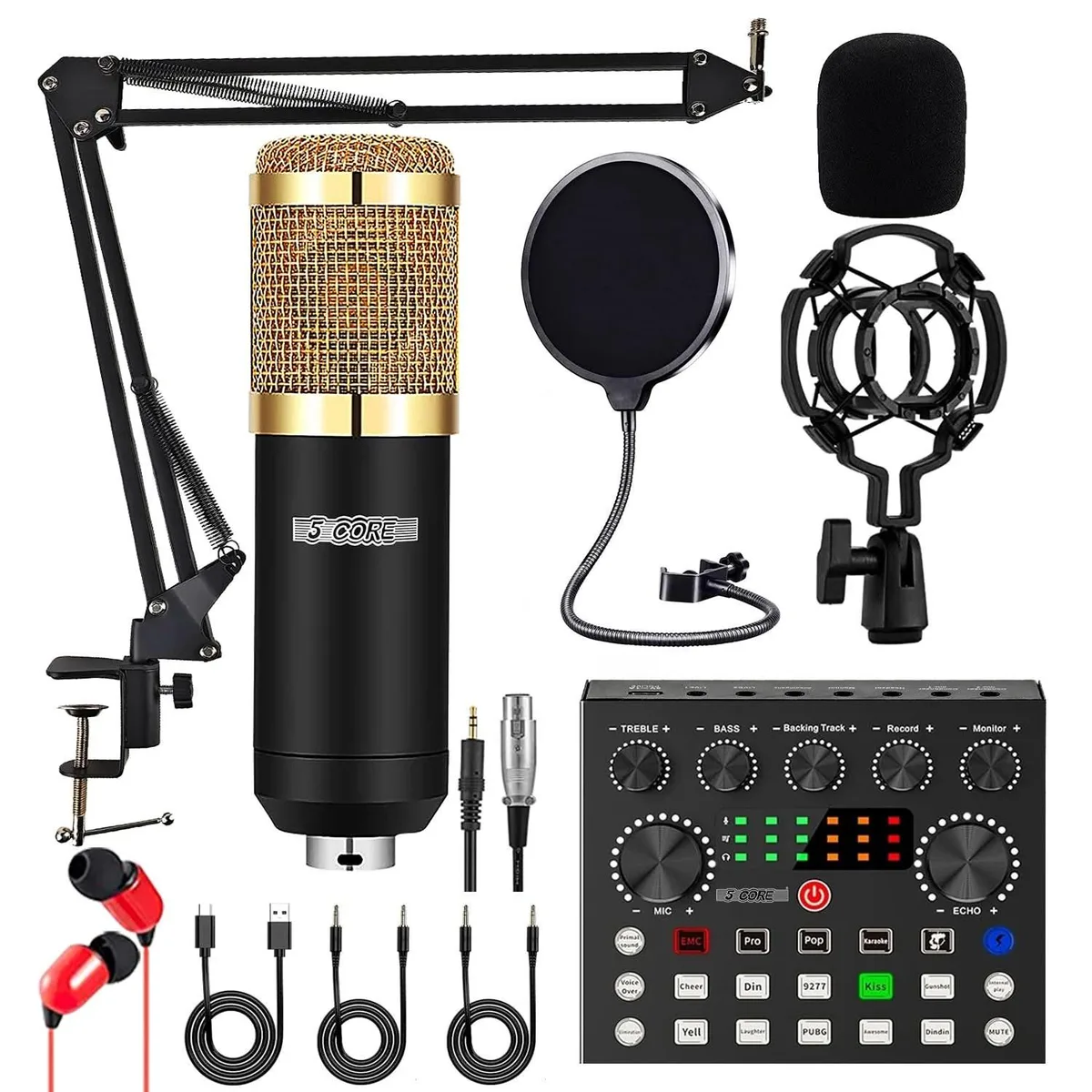 5 Core 5 Core RM 8 BG Black/Gold Condenser Microphone Kit with Boom Arm — product photo