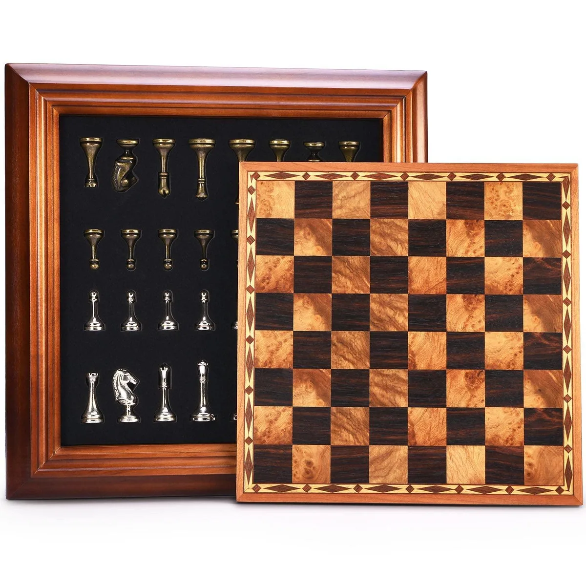  AMEROUS 19189 14 inch Wooden Chess Set with Metal Pieces 2.5 inch King — product photo