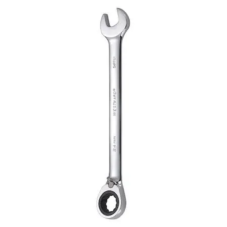 A chrome alloy steel combination wrench with offset ratcheting head size 24 mm