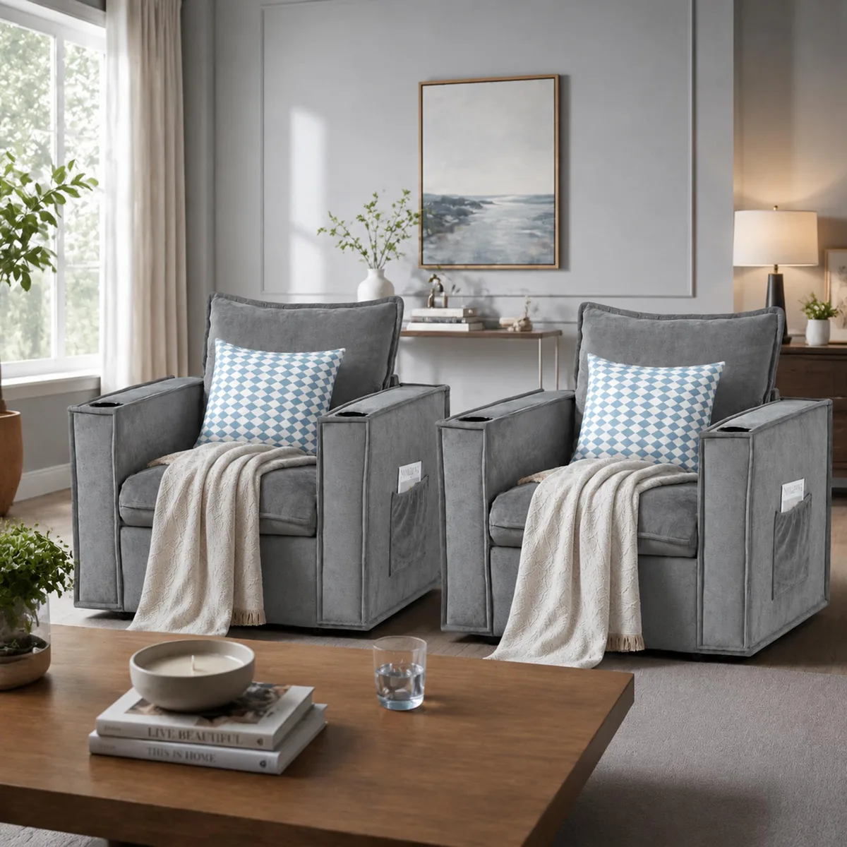 VANBOW VANBOW 32.2" Swivel Accent Chair Set of 2 Grey — product photo