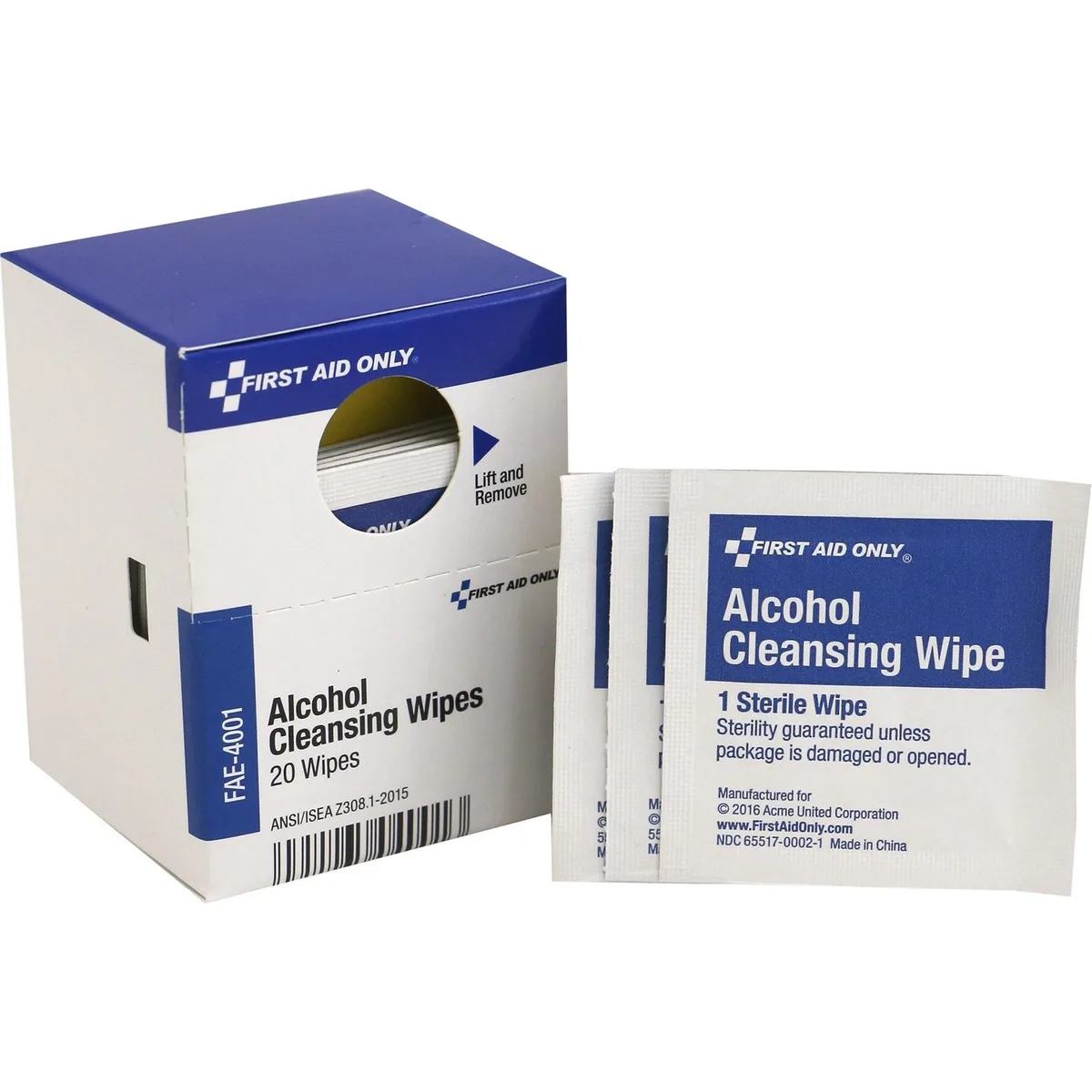 First Aid Only First Aid Only FAE4001 Alcohol Cleansing Pads 20/BX 70% Isopropyl Alcohol — product photo