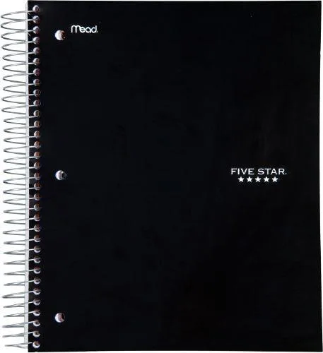 Black wirebound notebook with five subject dividers