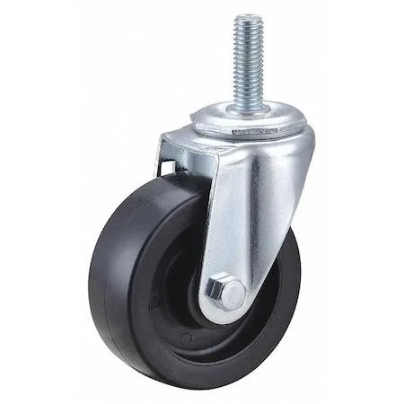 Silver steel swivel stem caster with black polyolefin wheel