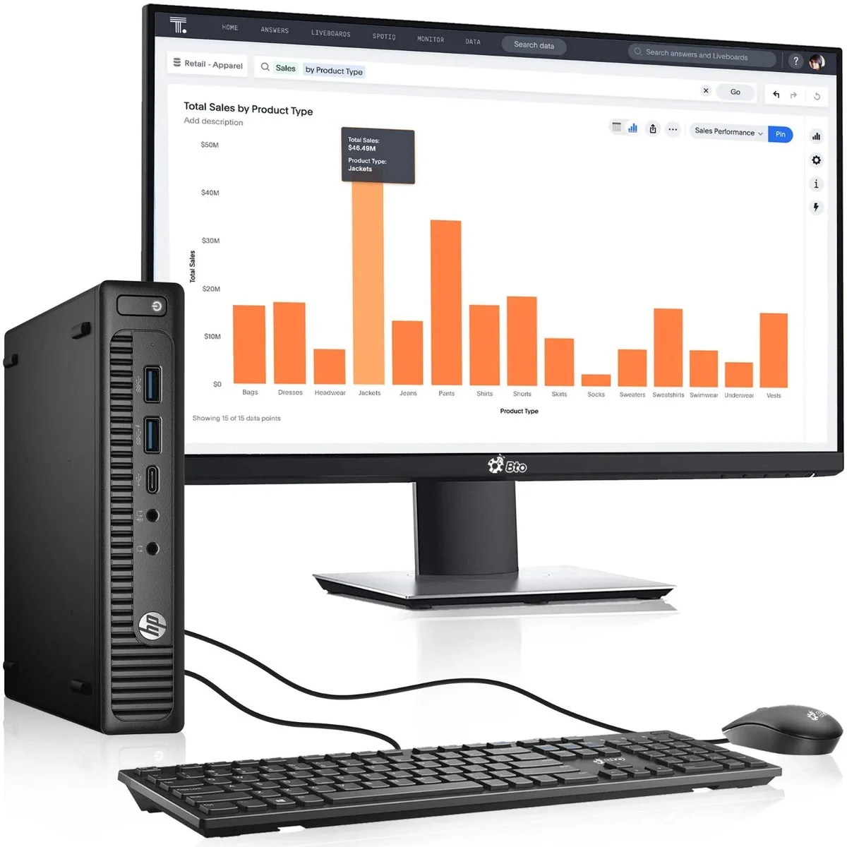 HP HP EliteDesk 800 G2 Tiny desktop PC, Core i7-6700T, 32GB DDR4, 512GB SSD, 24" monitor, Win 11 Pro — product photo