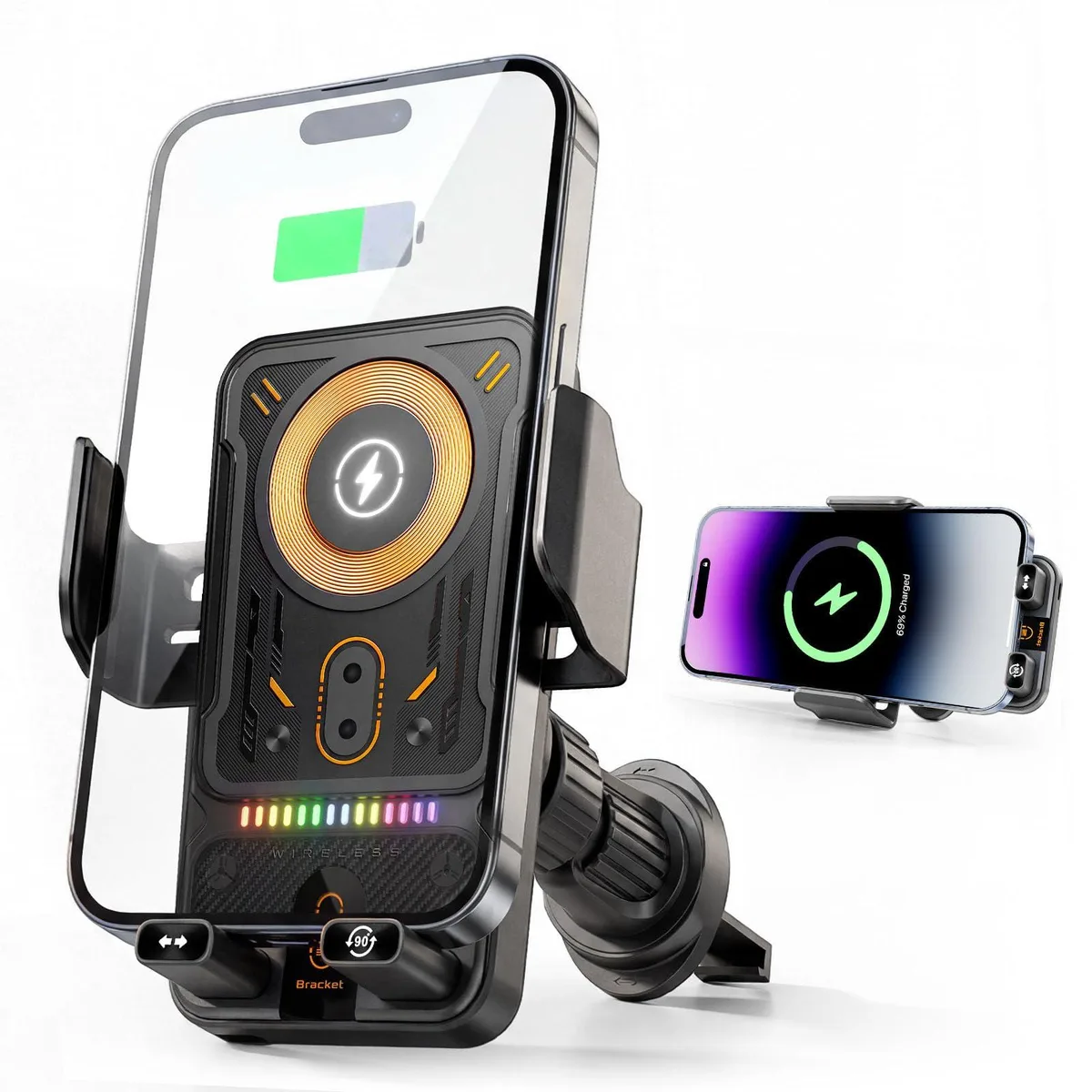 Zrpot 15W wireless car charger air vent mount with smart rotation and induction arms