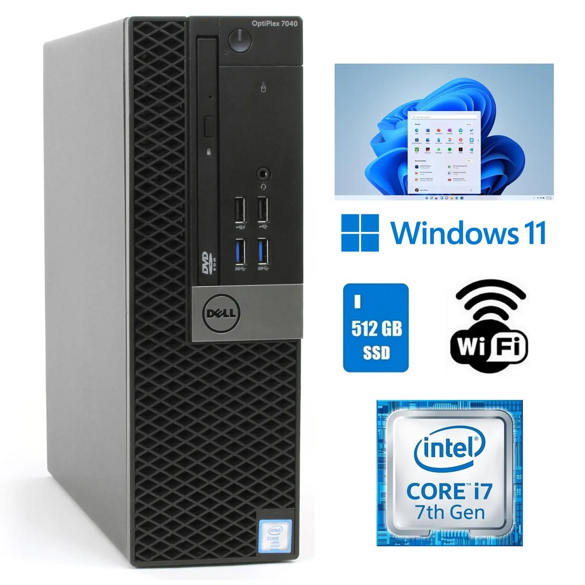 DELL DELL OptiPlex 7040 SFF Core i7-6700 16GB DDR4 512GB SSD Windows 11 Pro desktop PC — product photo