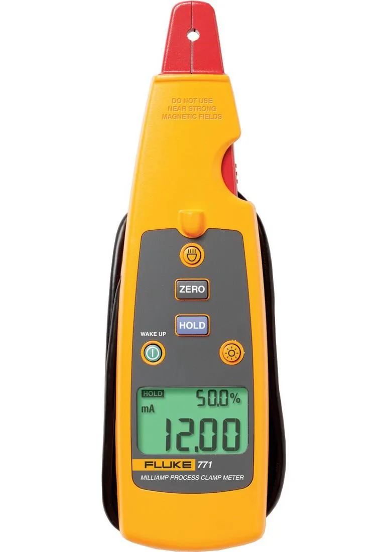 Fluke 771 milliamp clamp meter grey handheld body with tapered jaw and digital display