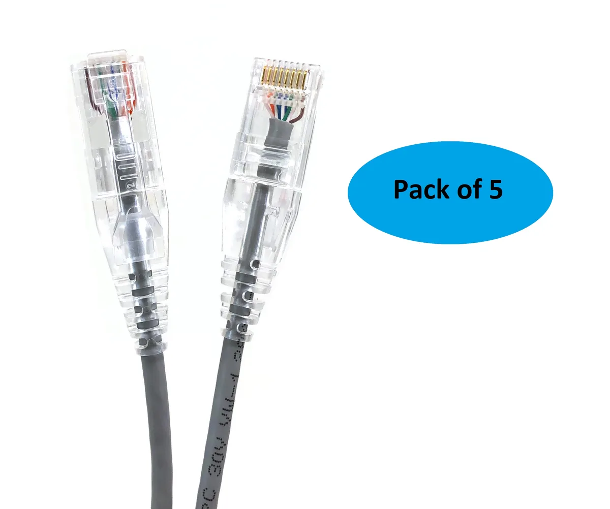 Micro Connectors Micro Connectors Ultra Slim CAT 6 UTP Patch Cable 25 ft Gray Pack of 5 — product photo