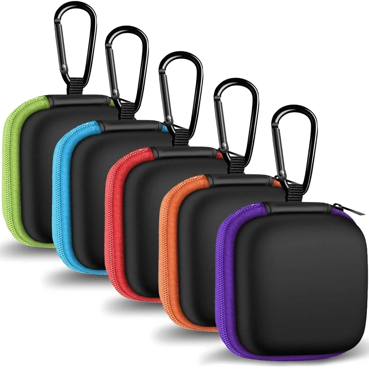  MOLOVA 5 Pack Earbud Case Storage Bag with Carabiner, Square — product photo