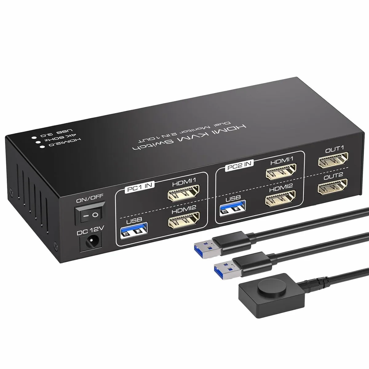 GCROWN GCROWN Dual Monitor KVM Switch 2 Ports USB 3.0 4K 60Hz — product photo