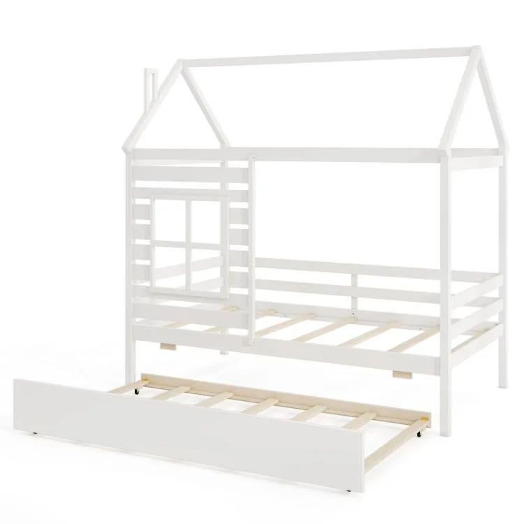 SlickBlue SlickBlue Twin House Bed with Trundle &amp; Roof White 79.5" x 45" x 80 — product photo