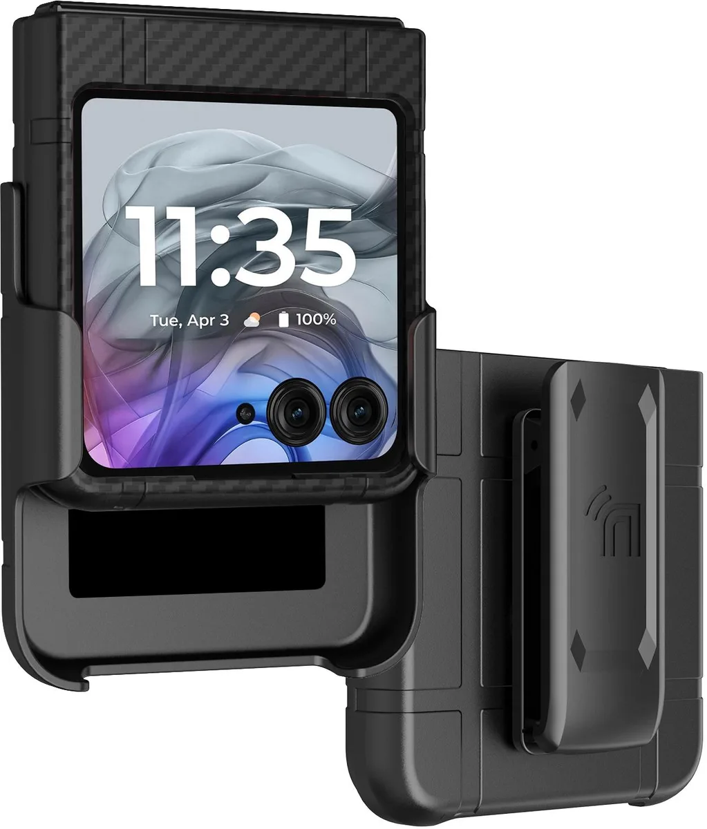 Nakedcellphone Nakedcellphone Hard Case &amp; Belt Clip Holster for Motorola RAZR 2024/2025/2026 Carbon Fiber — product photo