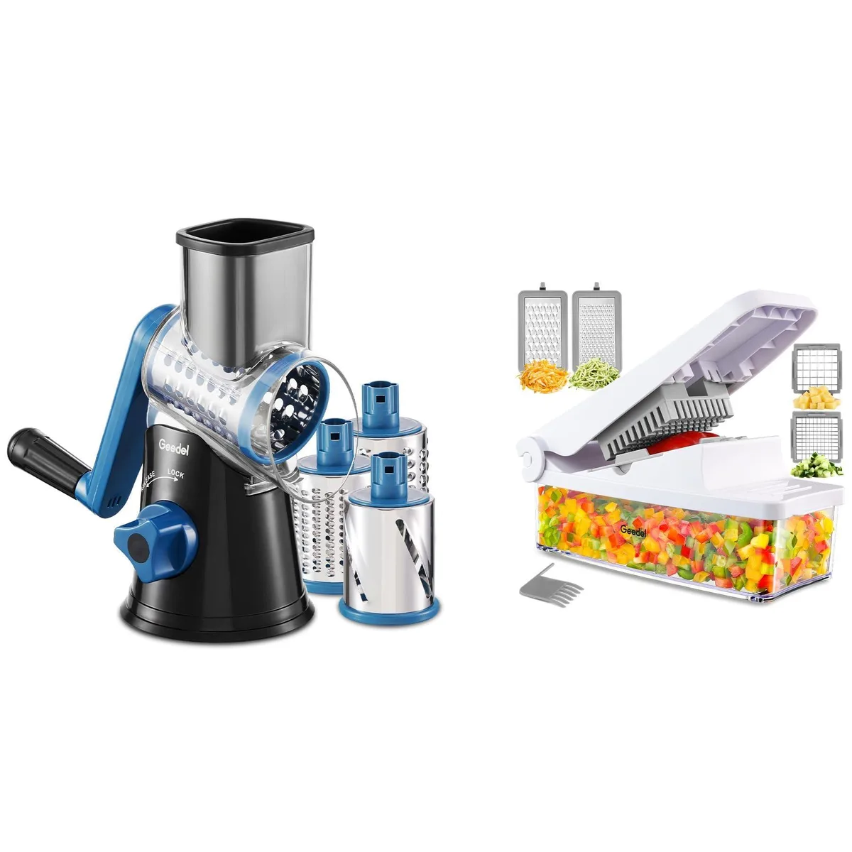  Geedel Rotary Cheese Grater &amp; Vegetable Chopper 3 Blades — product photo