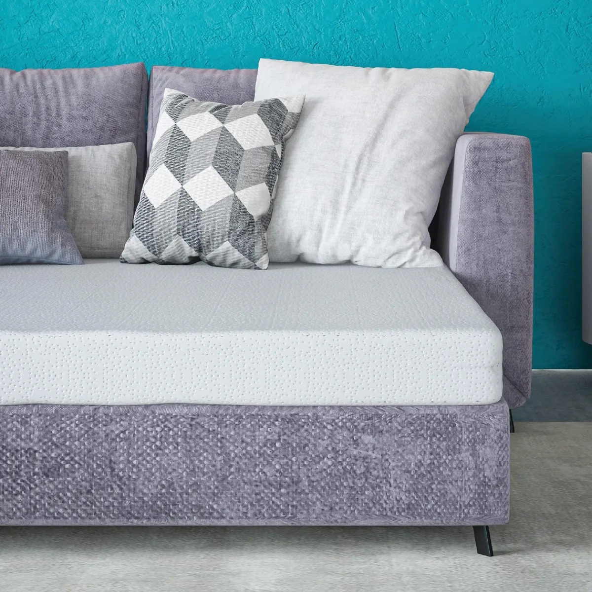 White rectangular gel memory foam mattress 58 by 72 by 4.5 inches