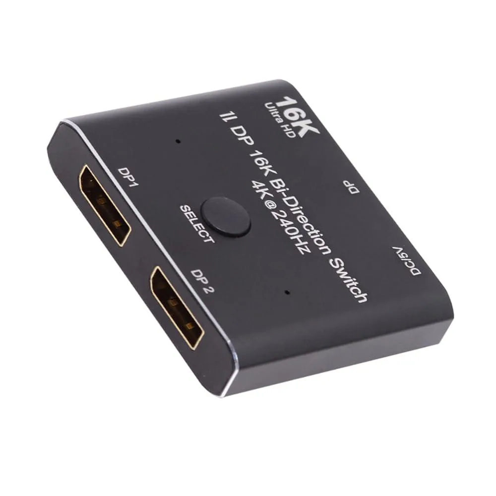 Small black box with three DisplayPort sockets and a button on top