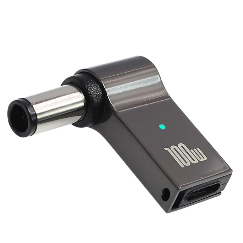 Black USB-C to 7.4 x 5.0 mm barrel adapter, compact and lightweight