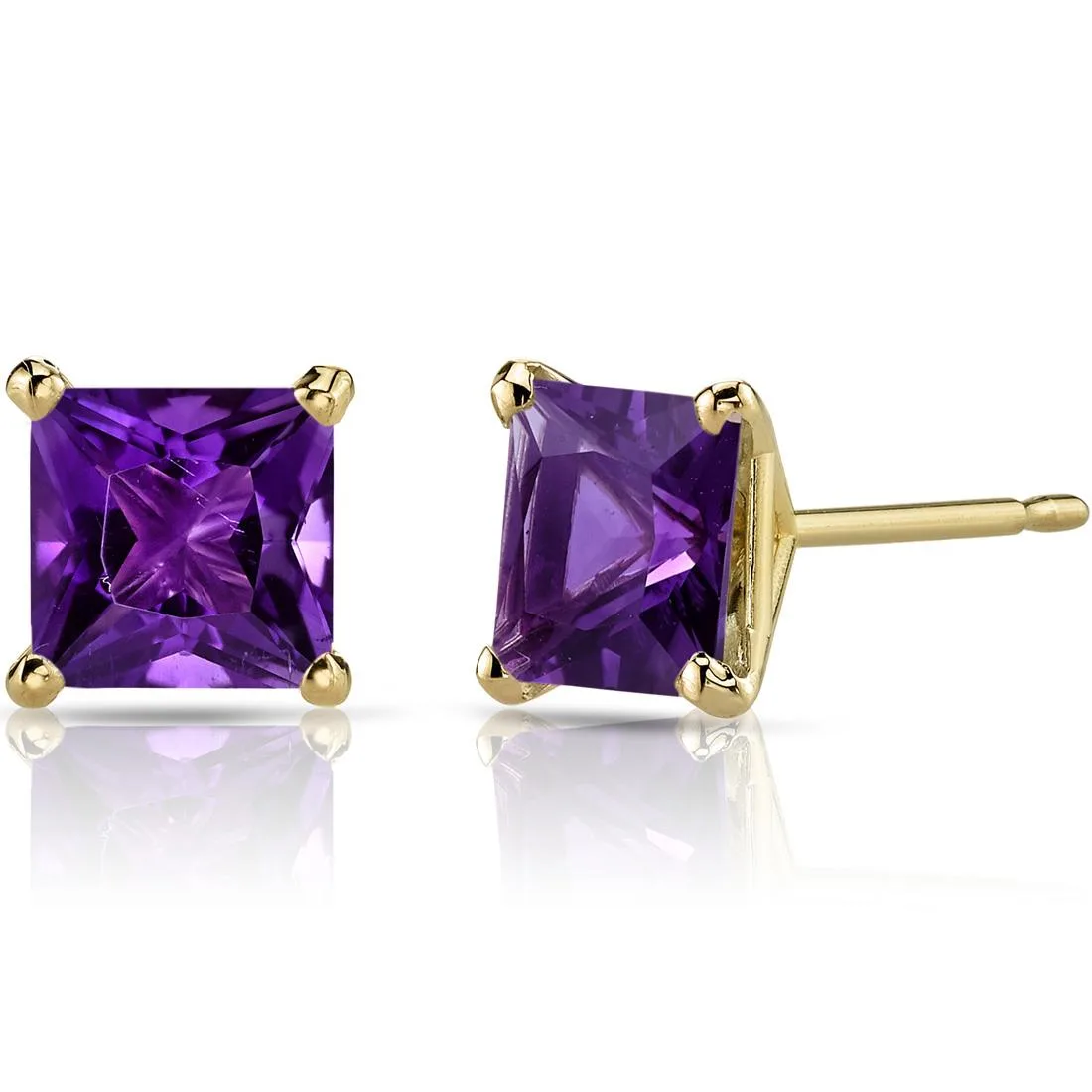 Oravo Oravo 14K Yellow Gold Princess Cut 1.98 ct Amethyst Stud Earrings — product photo