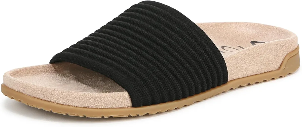 Vionic Group LLC Vionic Group LLC Evie Knit Slide Sandal Black 1.125 inch heel .75 inch platform — product photo