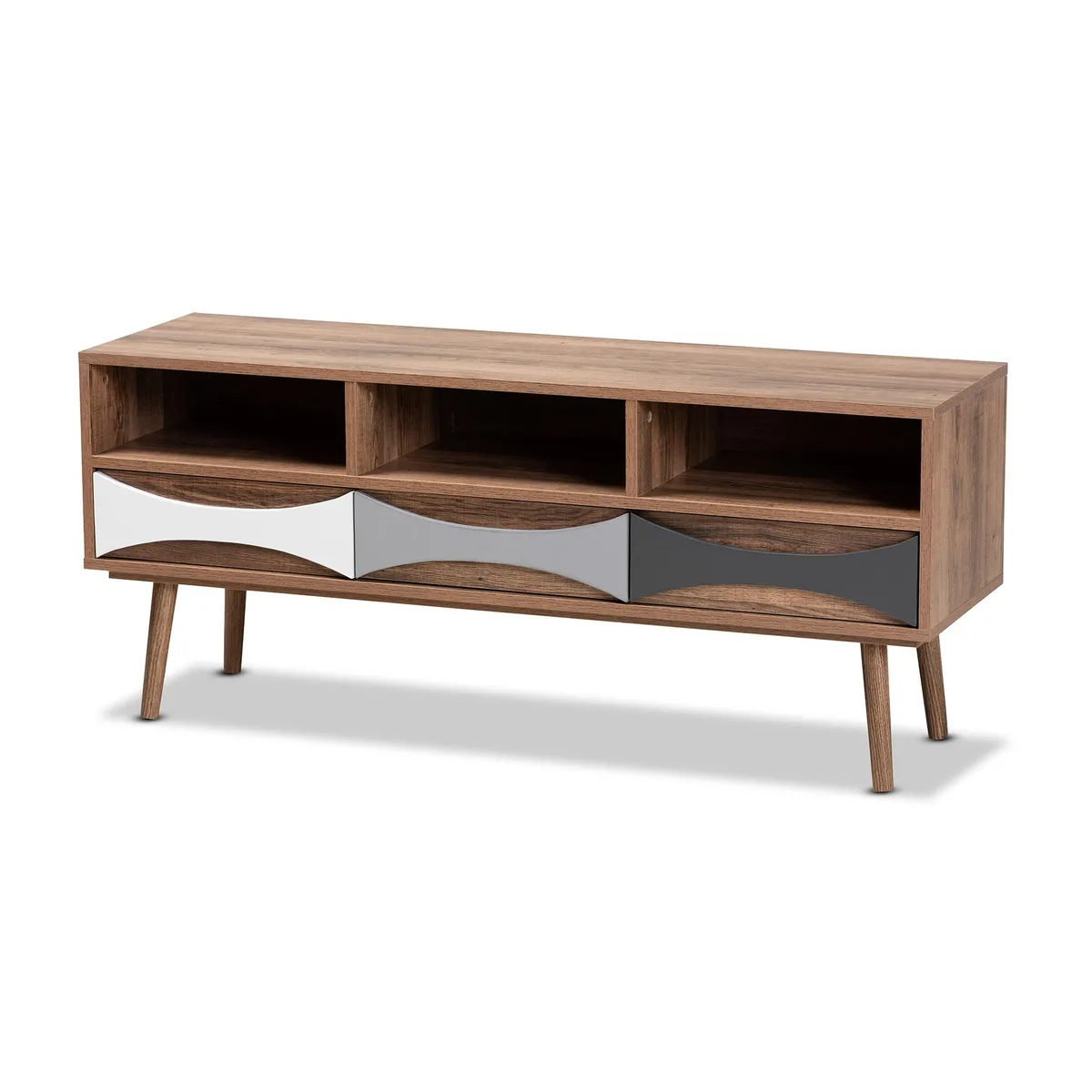 Baxton Studio Baxton Studio Leane Natural Brown Multi-Colored Wood 3-Drawer TV Stand — product photo