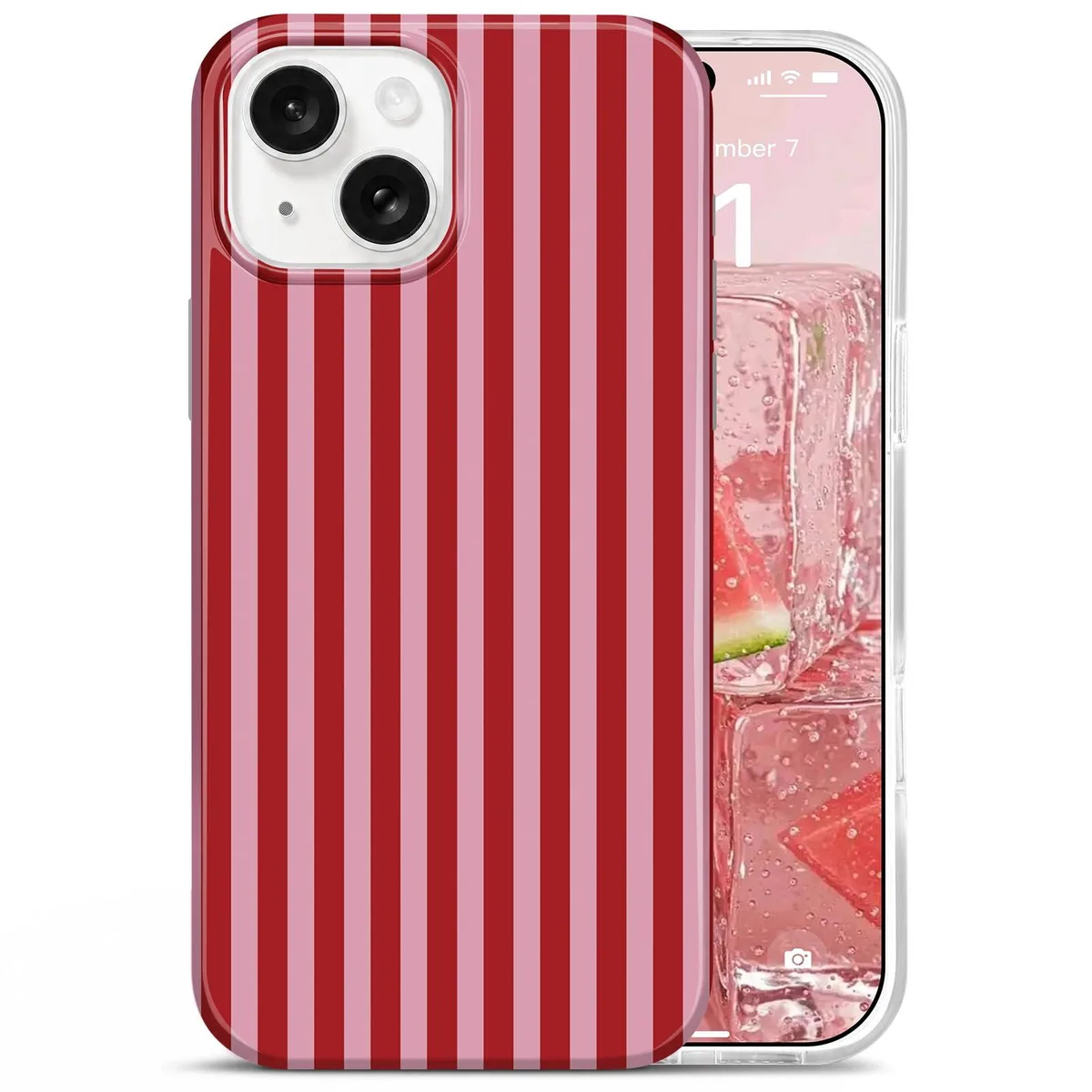 Red striped TPU case for iPhone 14 Plus, slim matte finish