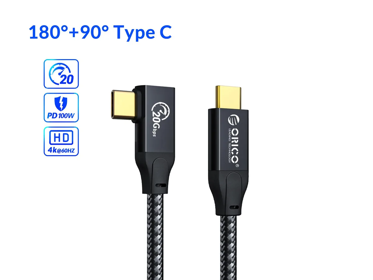 Orico Orico CM32 USB C to USB C Cable 10 ft 20Gbps 100W PD 4K 60Hz Braided E-mark 180° + 90° — product photo