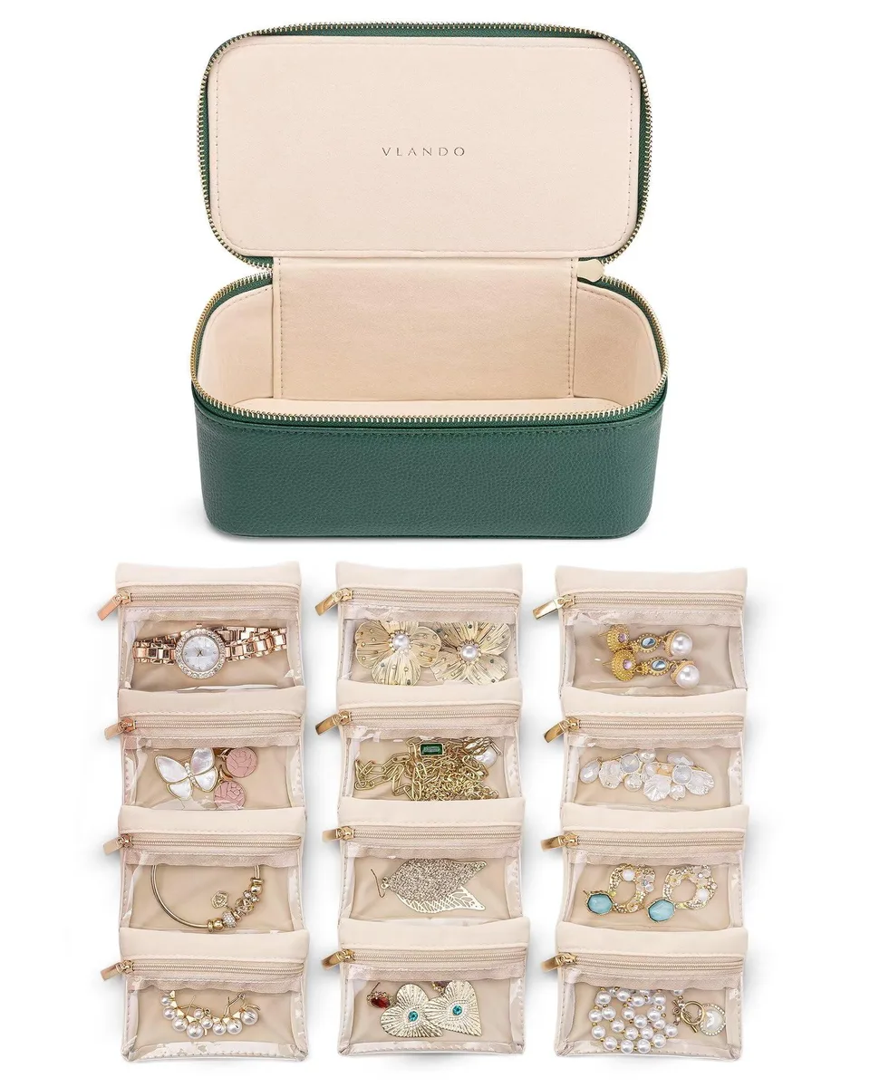  VLANDO Jewelry Travel Case 12 Pcs Green 8.4 x 4.5 x 3.4 in — product photo