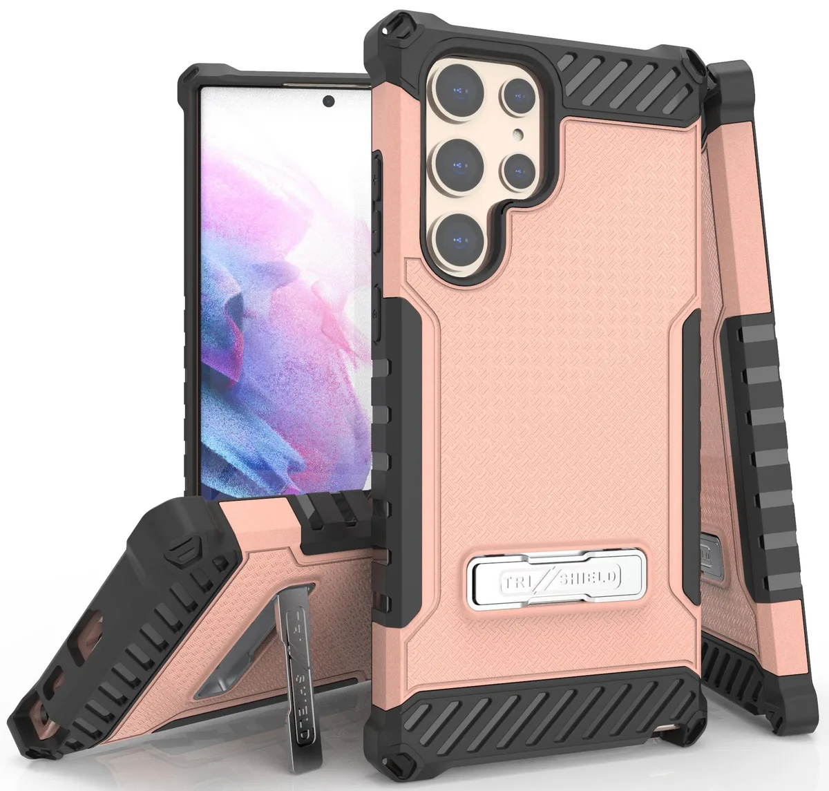 Nakedcellphone Nakedcellphone Tri-Shield Kickstand Case + Lanyard Strap Blush Pink for Galaxy S22 Ultra 5G — product photo