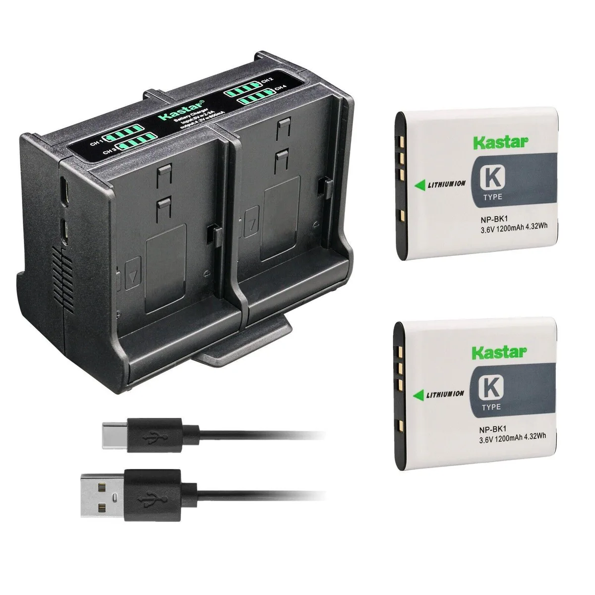 Kastar Kastar 2-Pack NP-BK1 Battery &amp; Quadruple Charger — product photo