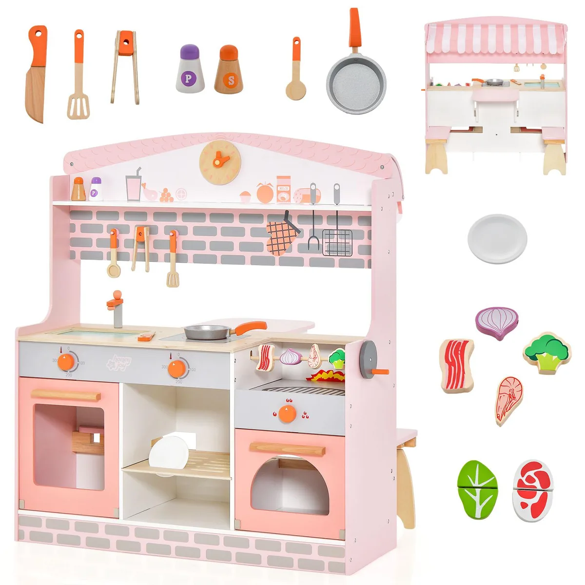 SlickBlue SlickBlue Double-Sided Kitchen Set with Canopy, 2 Seats, Pink — product photo
