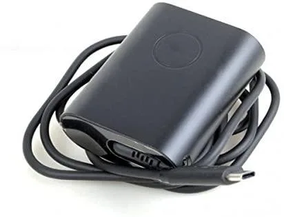 Compact black AC adapter brick with detachable three-prong power cord