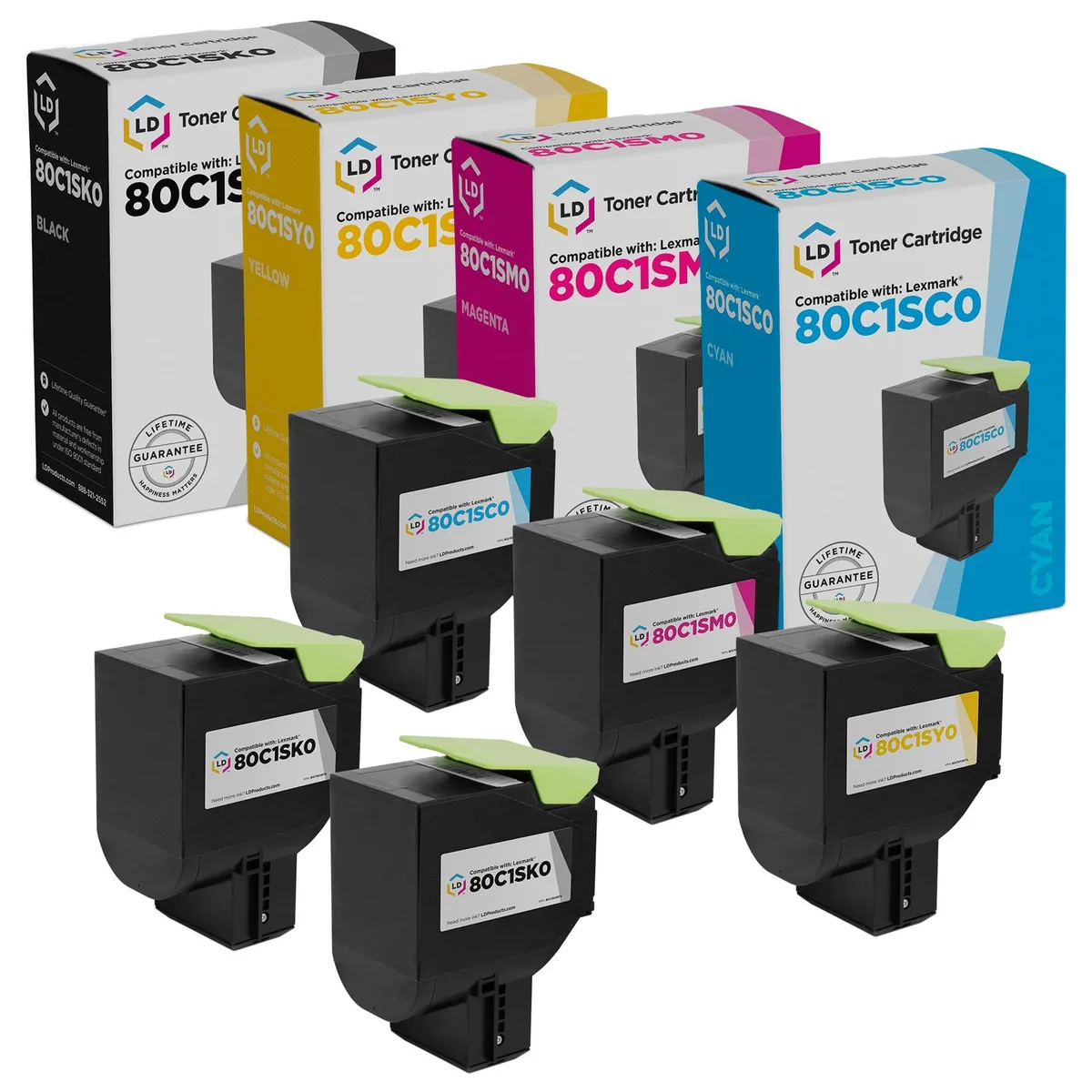 LD Products LD Products Remanufactured Toner Cartridge 5-Pack for Lexmark 801S (2 Black, 1 Cyan, 1 Magenta, 1 Yellow) — product photo